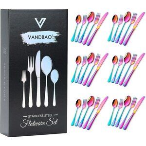🆕Rainbow Silverware Stainless Steel Colorful Utensils Knife Fork Spoon Polished